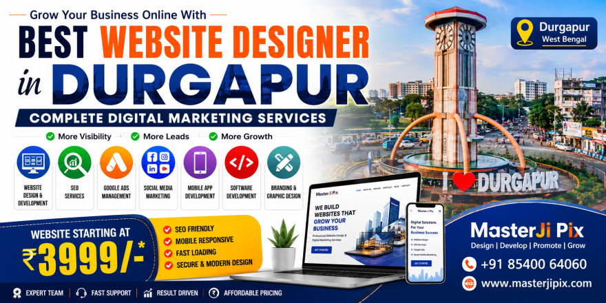 Grow your business in Durgapur with affordable website design starting at ₹3999 and complete digital marketing services by MasterJi Pix.