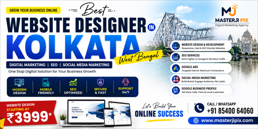 Professional website design, SEO, Google Ads, social media marketing, and complete digital marketing services in Kolkata by MasterJi Pix. Website Design Starting at ₹3999.
